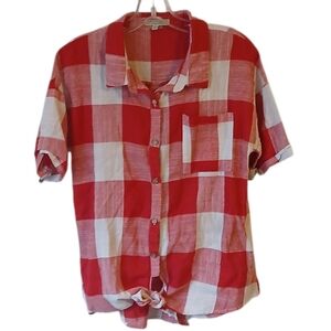 Polagram Red and White Plaid Top Size Large